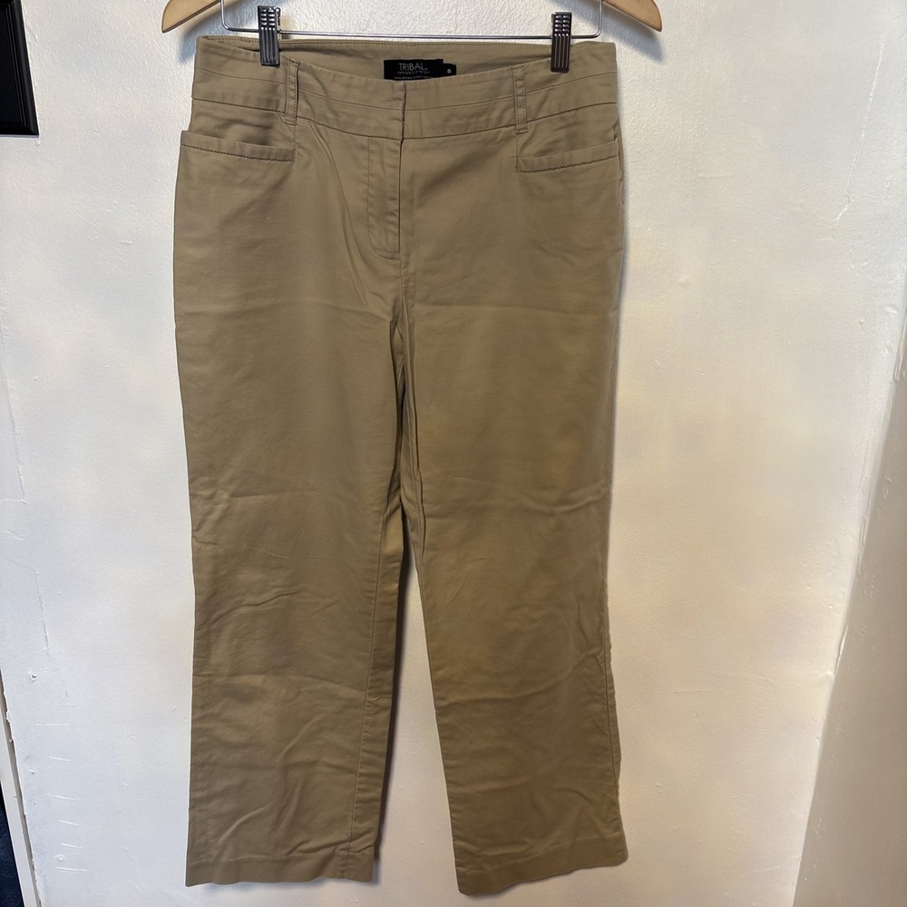 Tribal Stretch Extensible Women's Beige Pantsโ Sz 8 Side Zip *Modified* see pics